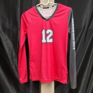 Vibrant Pink and Gray Long Sleeve Athletic Jersey